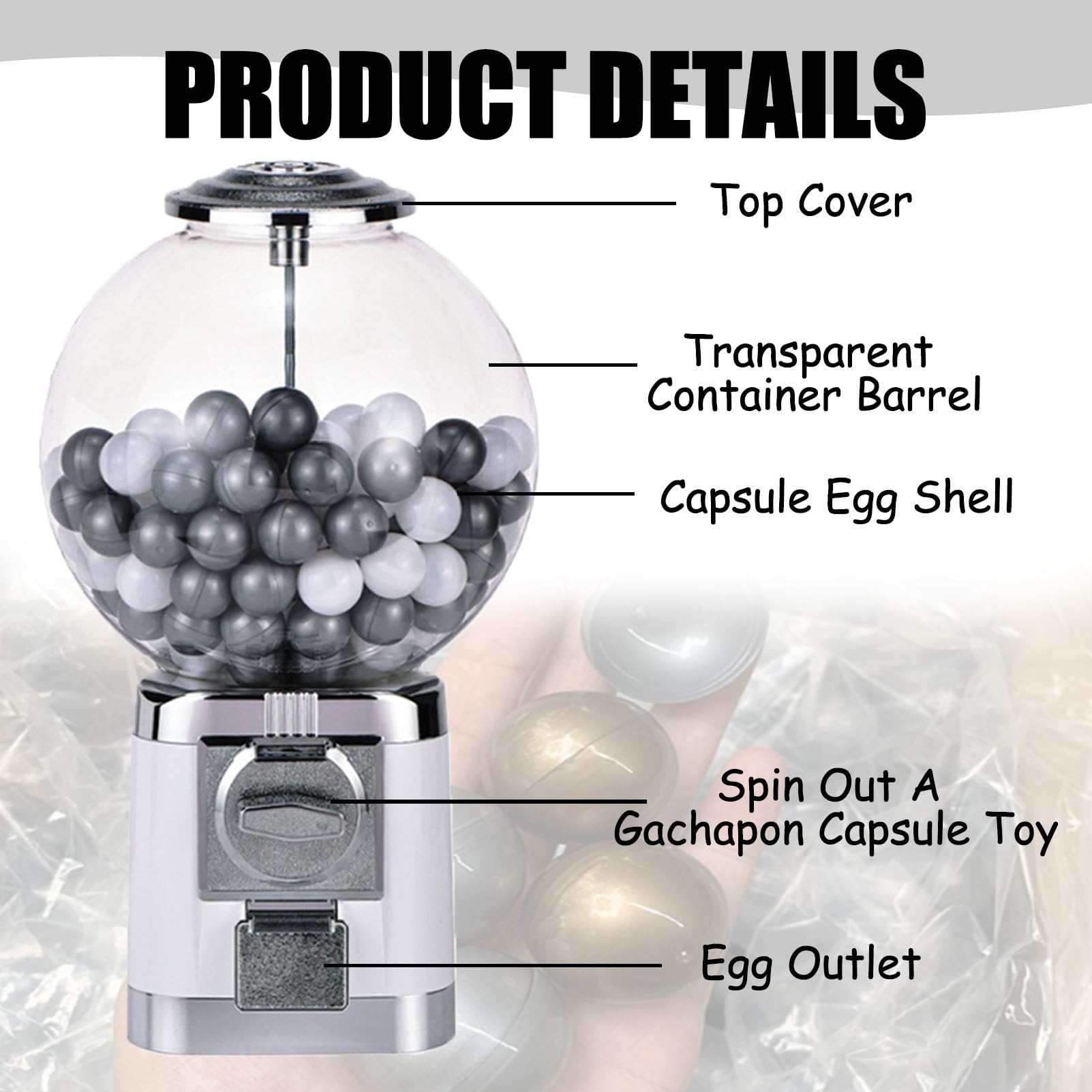 Capsule Vending Machine, Multi-Use Capsule Toy Vending Machine with 100 Empty 1.26" Balls, No Coin Required, Coffee Capsule Storage Machine for Home Black