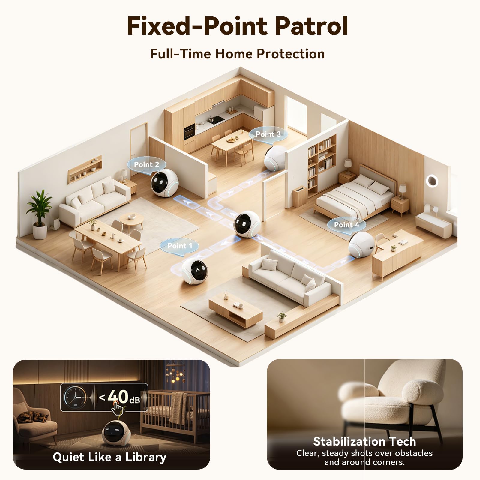 Vivideye Pet Camera 1080P, Movable Robot Security Camera for Dog Cat, Rolling Robot Indoor Camera with Talk,Battery-Operated, Auto-Recharge, Night Vision,SD/Cloud Storage, Pet/Human/Voice Detection