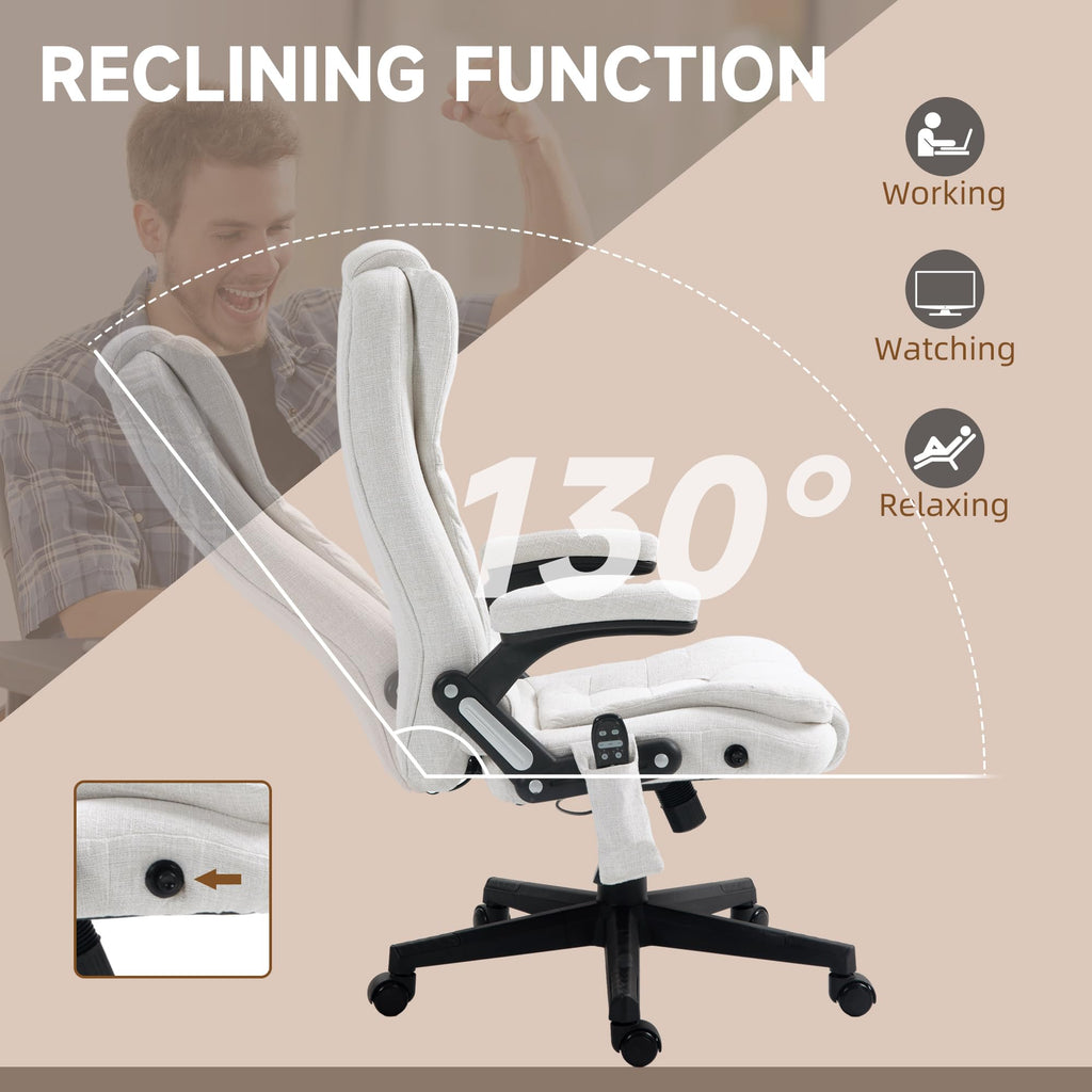 Vinsetto 6 Point Vibrating Massage Office Chair with Heat, Linen High Back Executive Office Chair with Reclining Backrest, Padded Armrests and Remote, Black