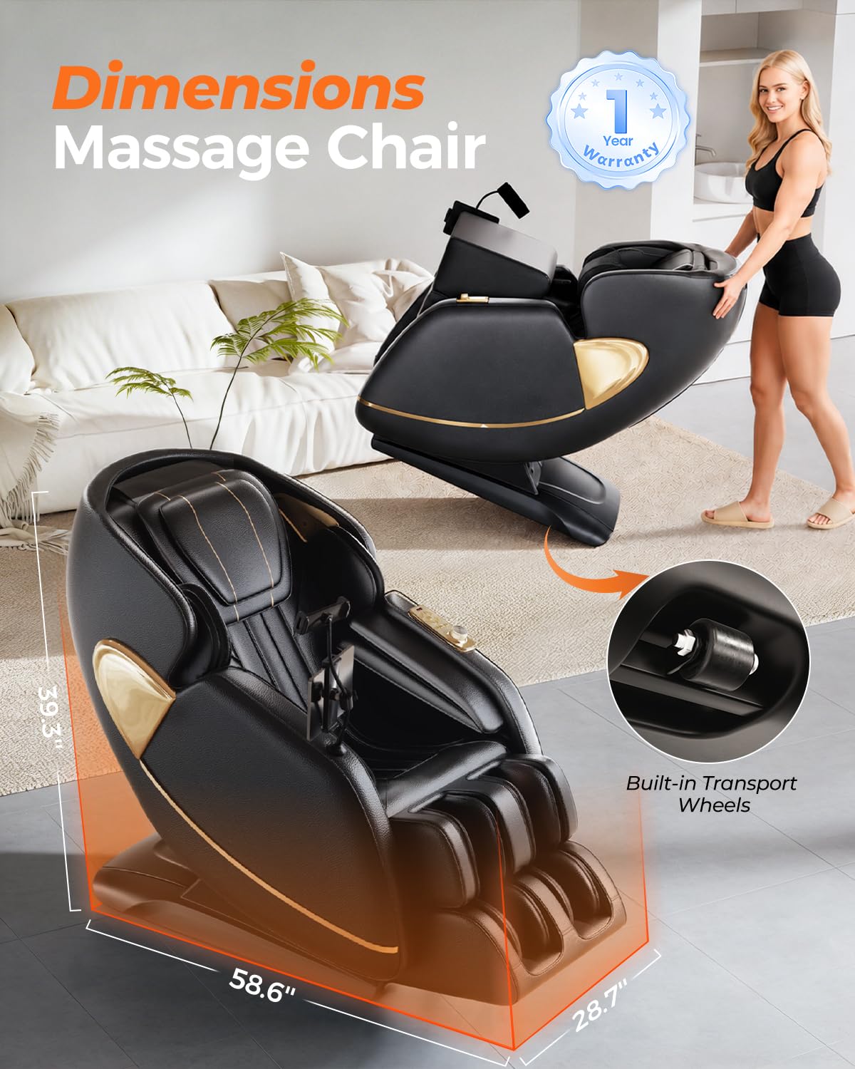 2026 4D Massage Chair Full Body, PU Leather Zero Gravity Heated Back Foot Hand Massage Recliner, AI Voice Control, Office and Living Room Furniture, Portable - Black