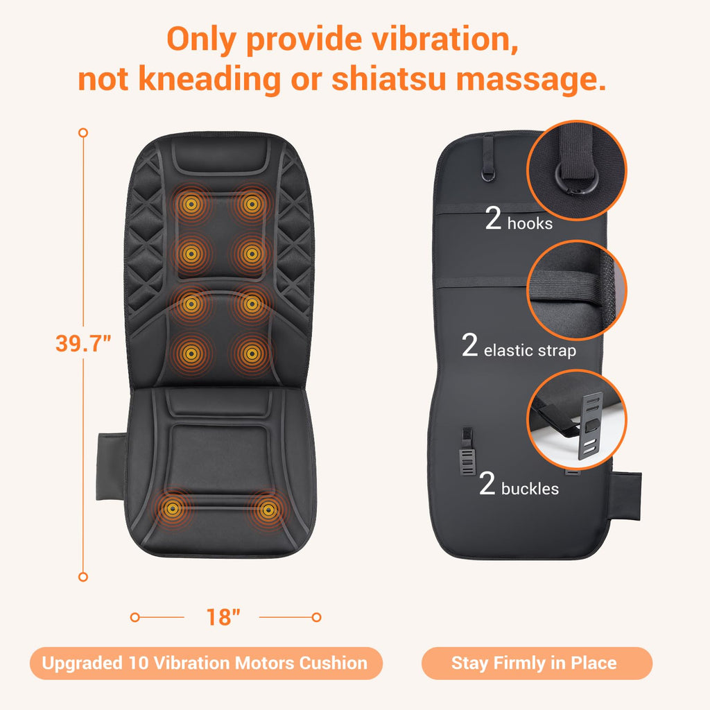 CARSHION Back Massager with Heat,Heated Seat Cover Cushion with 5 Vibrating Massage Nodes Chair Pad for Pain Relief Home Office Use