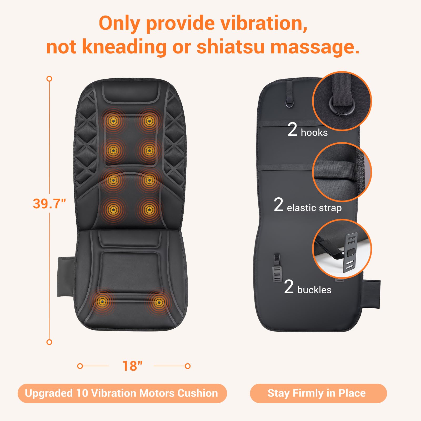 CARSHION Back Massager with Heat,Heated Seat Cover Cushion with 5 Vibrating Massage Nodes Chair Pad for Pain Relief Home Office Use