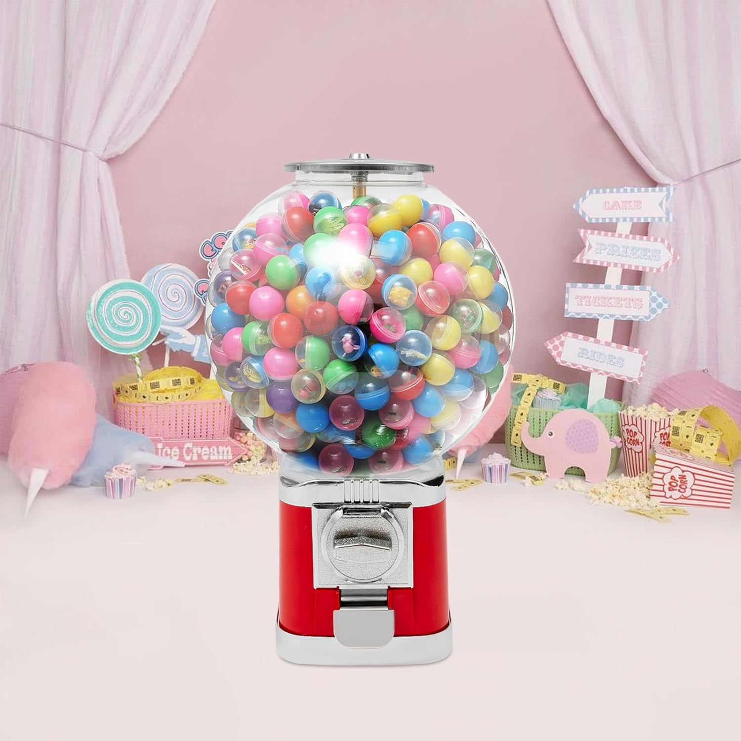 Vending Machine Candy Gumball Machine, Commercial Vending Machine, Candy Vending Machine for 0.39-1.26in Gadgets, 18.11in Height, for Game Stores, Retail Stores Vintage Style Clear, Red