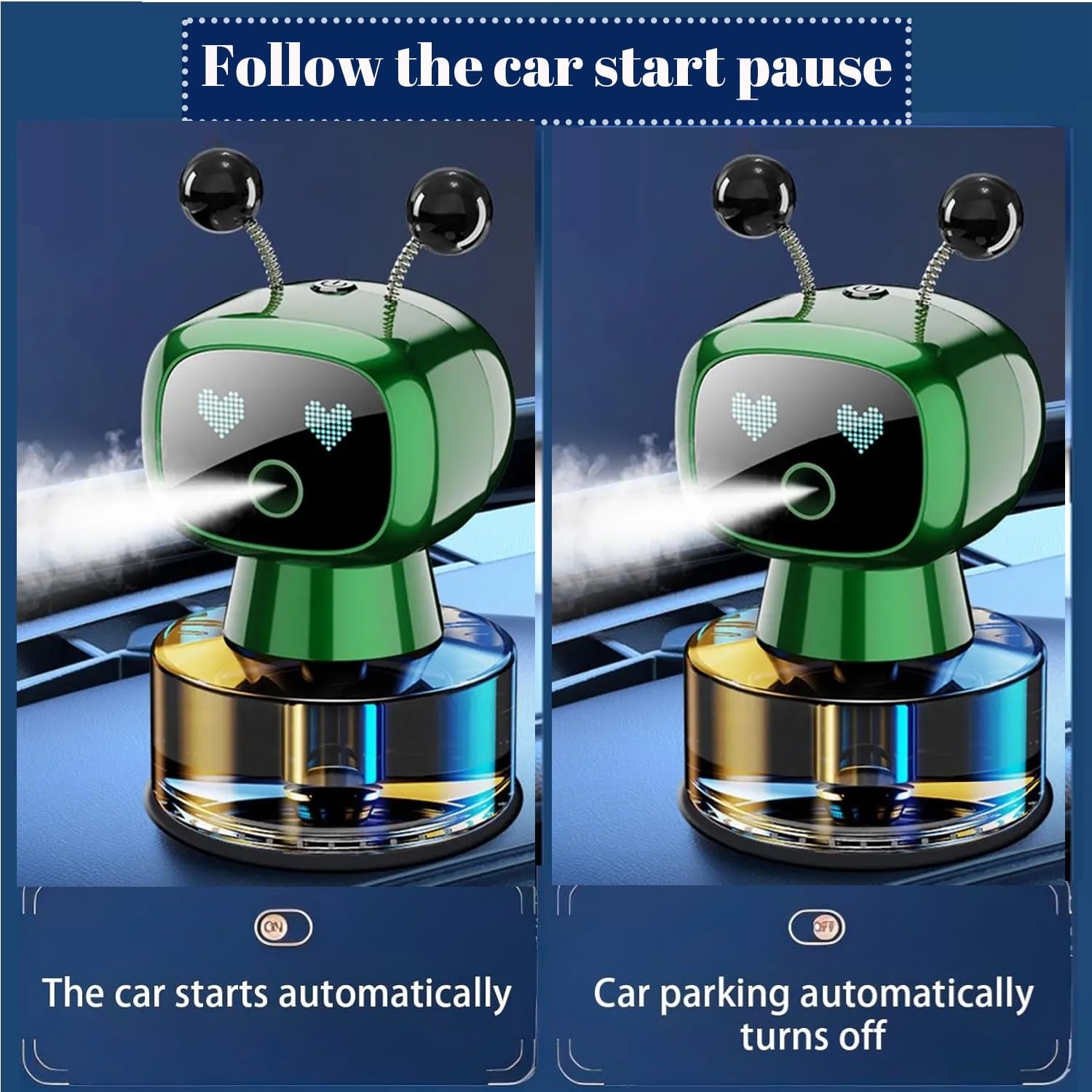 Robot Intelligent Aromatherapy Machine, Smart Cute Robot Car Air Freshener - Fine Spray/Fillable/Four-Gear Adjustment/Vibration Sensing/On-Off/Large Capacity Long-Lasting Fragrance/Black-V2(Cologne)