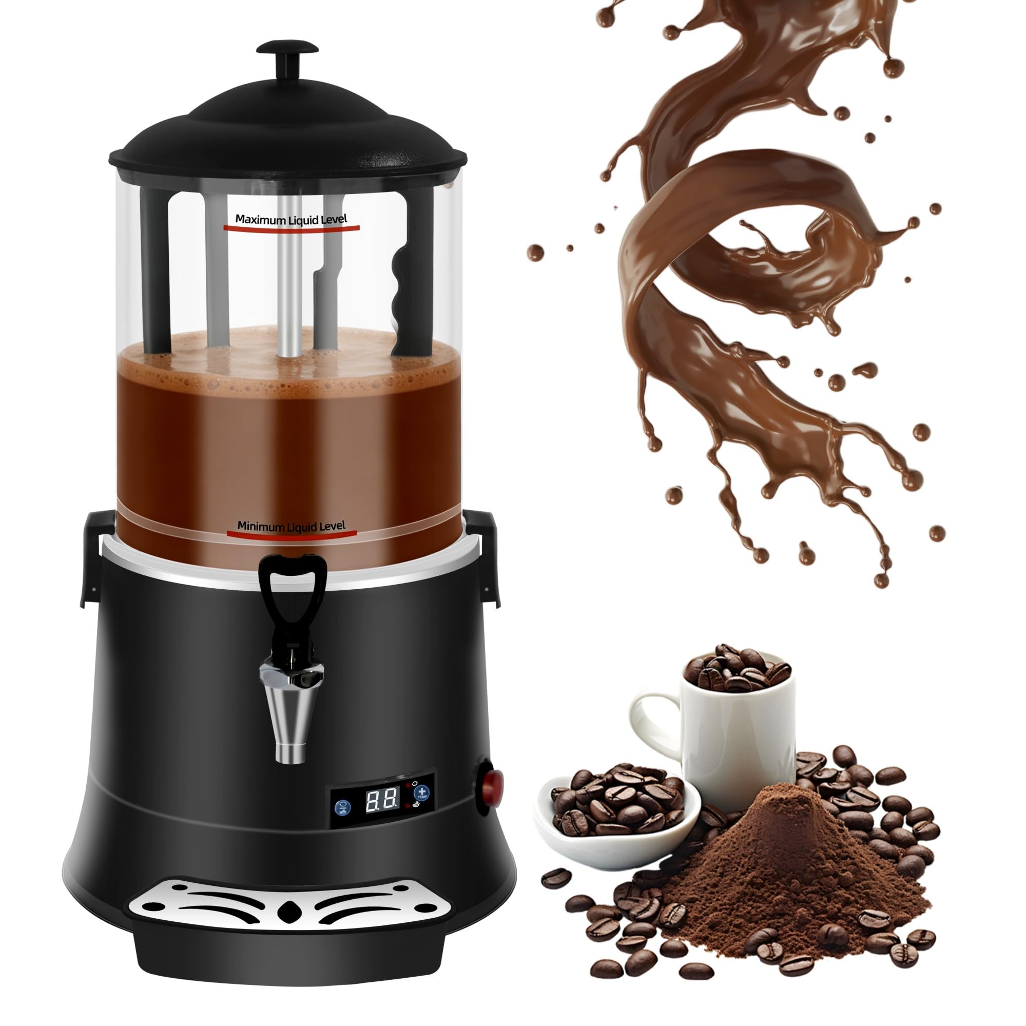 10L/2.64Gal Commercial Hot Chocolate Machine, with Intelligent Temperature Control Hot Beverage Warmer, Temperature Range 86°F-194°F, Heat Chocolate, Coffee, Tea, Juice, and Red Wine-Red 5i5