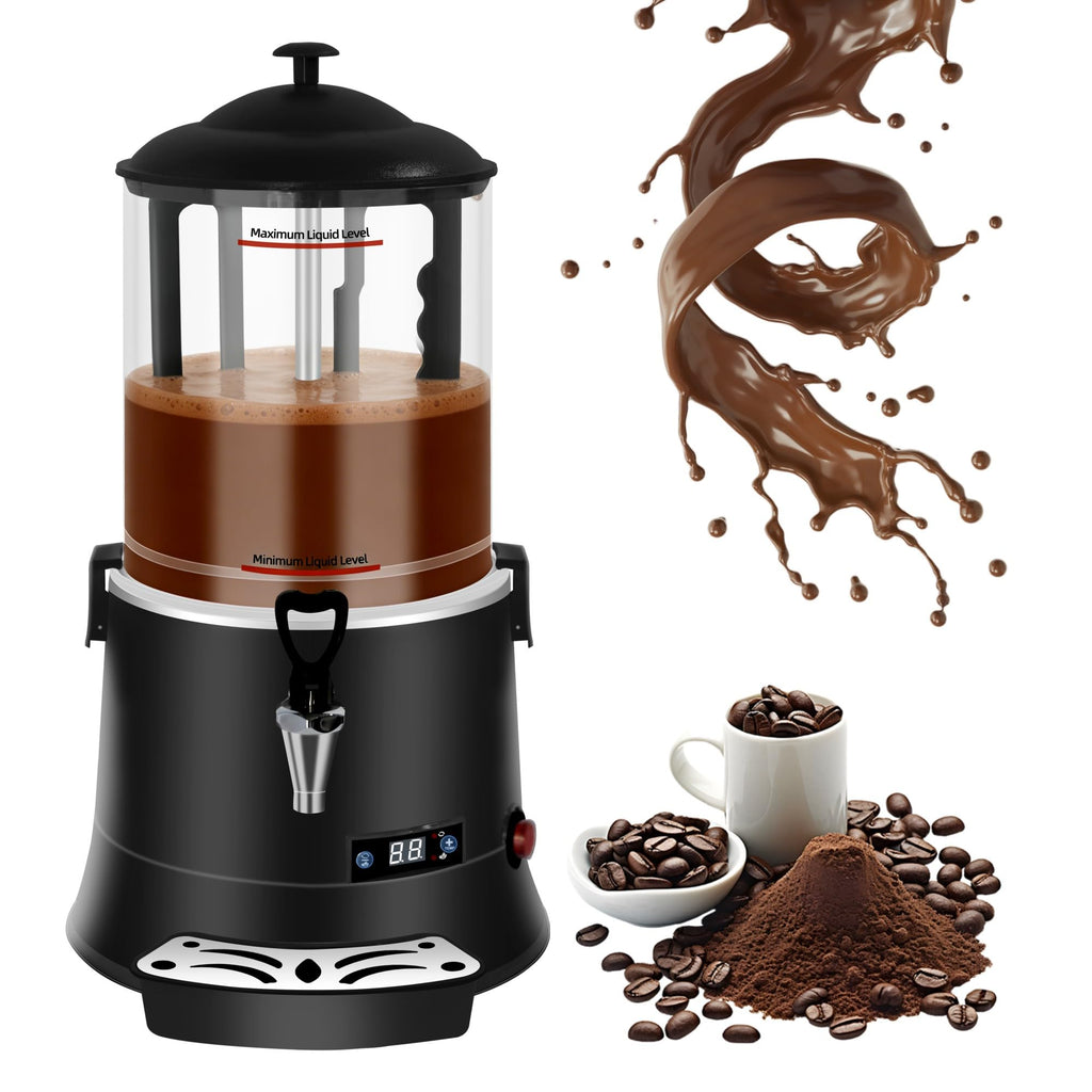 10L Commercial Hot Chocolate Machine, Hot Beverage Dispenser & Coffee Maker, Large Capacity Cocoa & Milk Drink Machine for Cafe Restaurant, Intelligent Temp Control, Easy Clean, Spill-Proof (Black)