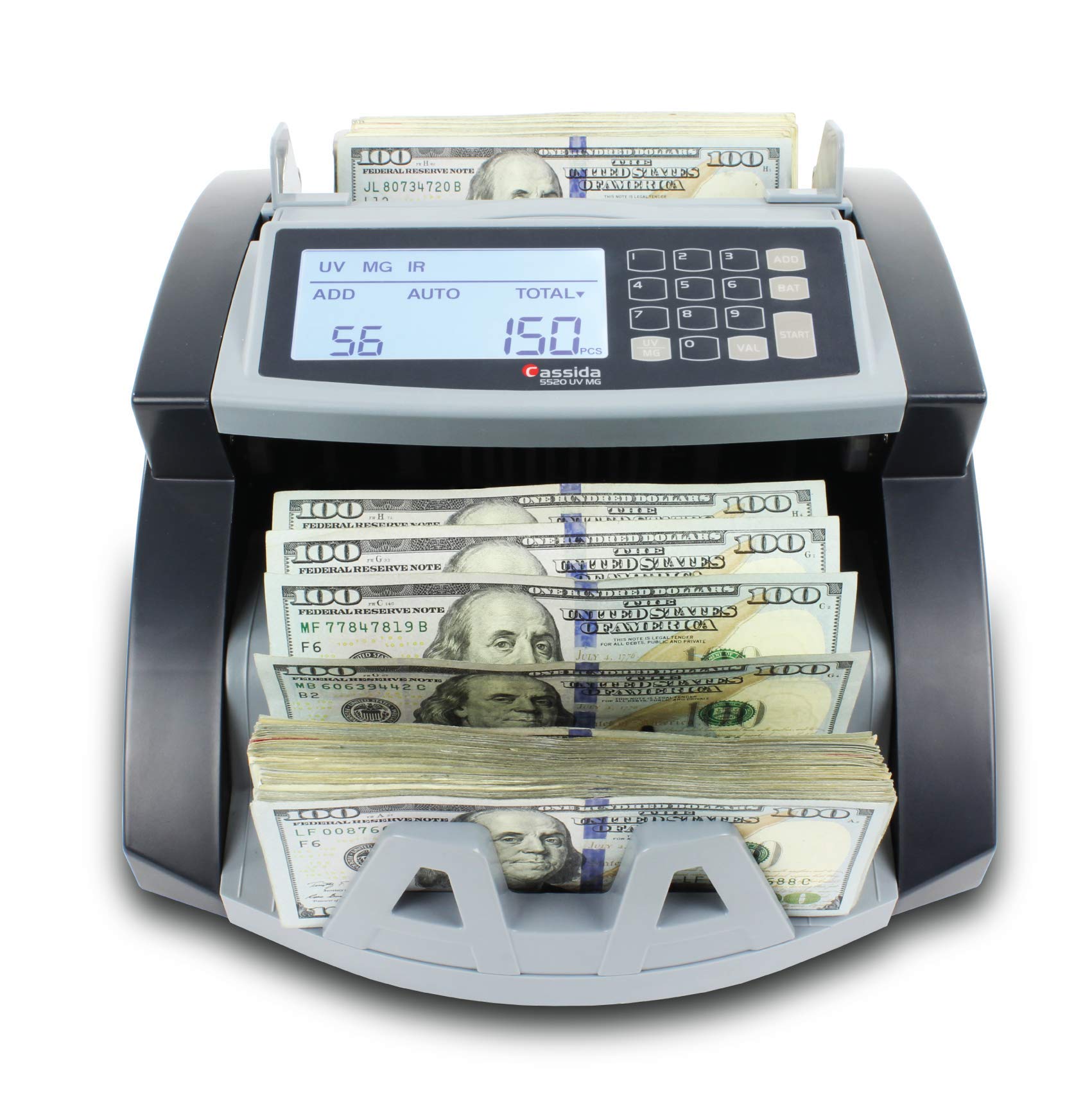 Cassida 9900R V2 2-Pocket Premium Bank Grade Money Counter Machine Mixed Denomination, Bill Sorter, Value Counting, Printer Enabled, 2 CIS, UV/MG, IR/IT Counterfeit Detection with Built-in Printer