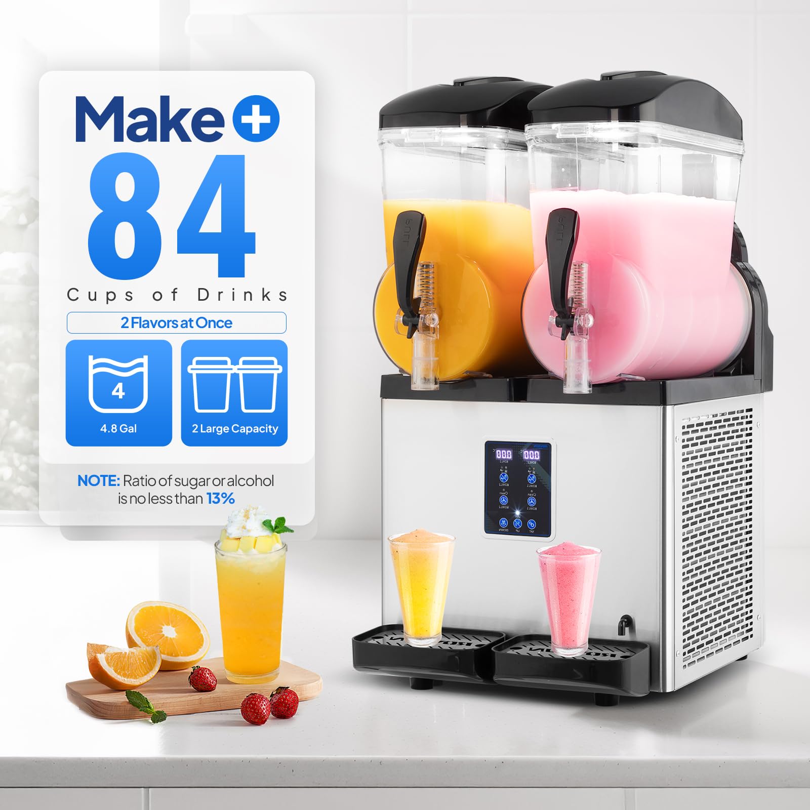 ROVSUN Margarita Machine Commercial Slushy Machine, 8 Gallon Slushie Machine Frozen Drink Machine Efficient Cooling Stainless Steel for Party Cafes Home Restaurant Bar 110V/60HZ