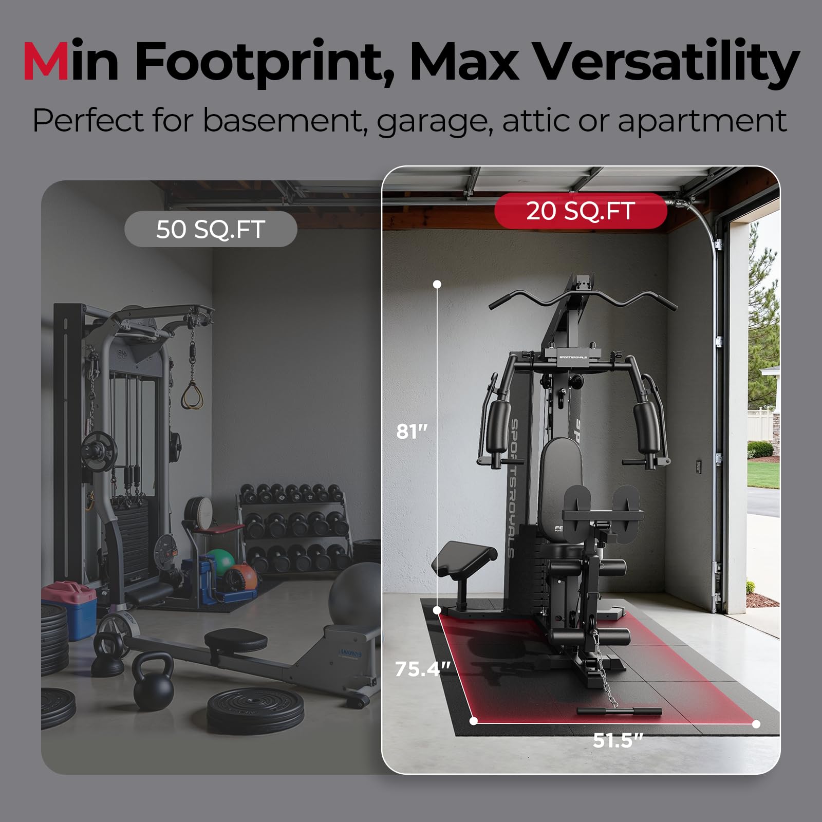 Sportsroyals Home Gym, Multifunctional Gym Equipment, Workout Equipment with 150LBS Weight Stack, for Leg Press, LAT Pull Down, Chest Presses