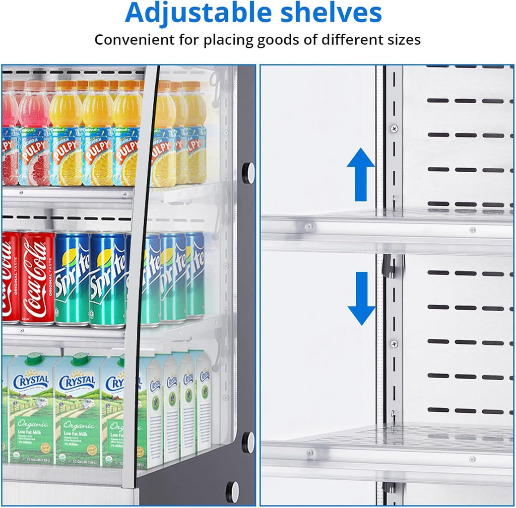 Commercial Display Refrigerator, 3.5 cu. ft./98 Liter Countertop Refrigerated Cake Display Cabinet, Refrigerator with Adjustable Shelves and Digital Controls, LED Display, For Cafes, Bakeries, White