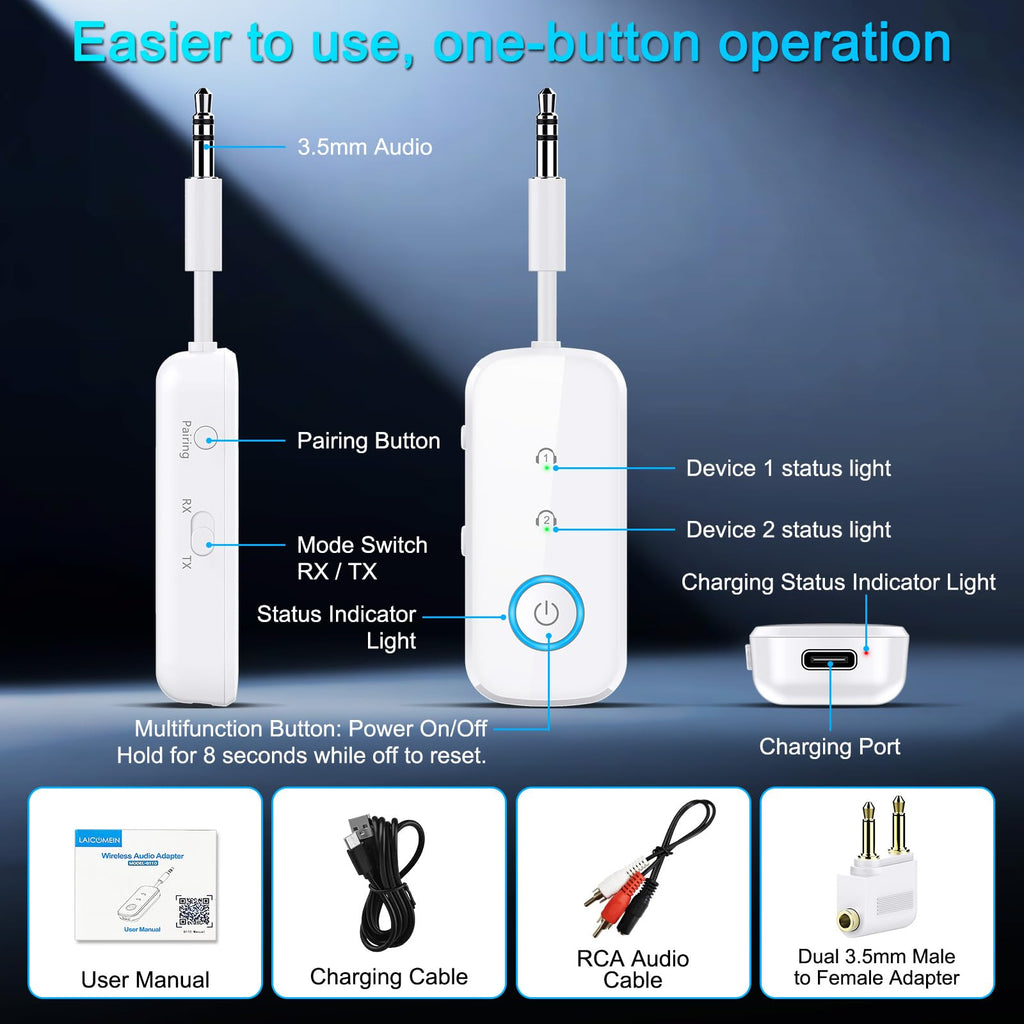 Premium Pro Bluetooth 5.4 Transmitter Receiver,Airplane Audio Adapter,Wireless Transmitter for TV/Travel Flight,Airline,Gym.Compatible with 2 AirPods/Headphones,Bluetooth Receiver for Car/Home Stereo