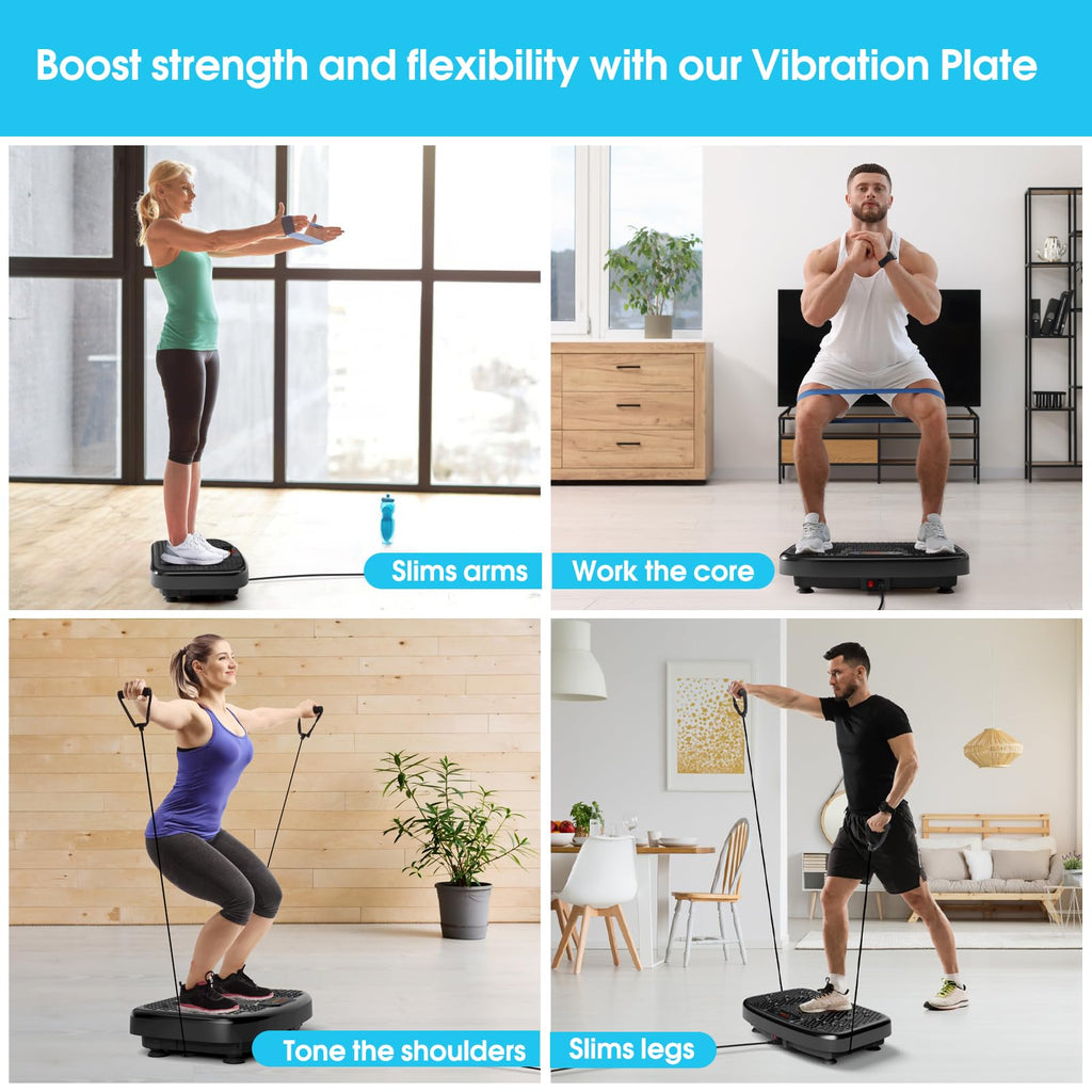 SoftGym Waver Vibration Plate Exercise Machine for Lymphatic Drainage Weight Loss,120 Speed Levels Vibrating Platform with Resistance Bands,Full-Body Workout Equipment for Muscle Toning