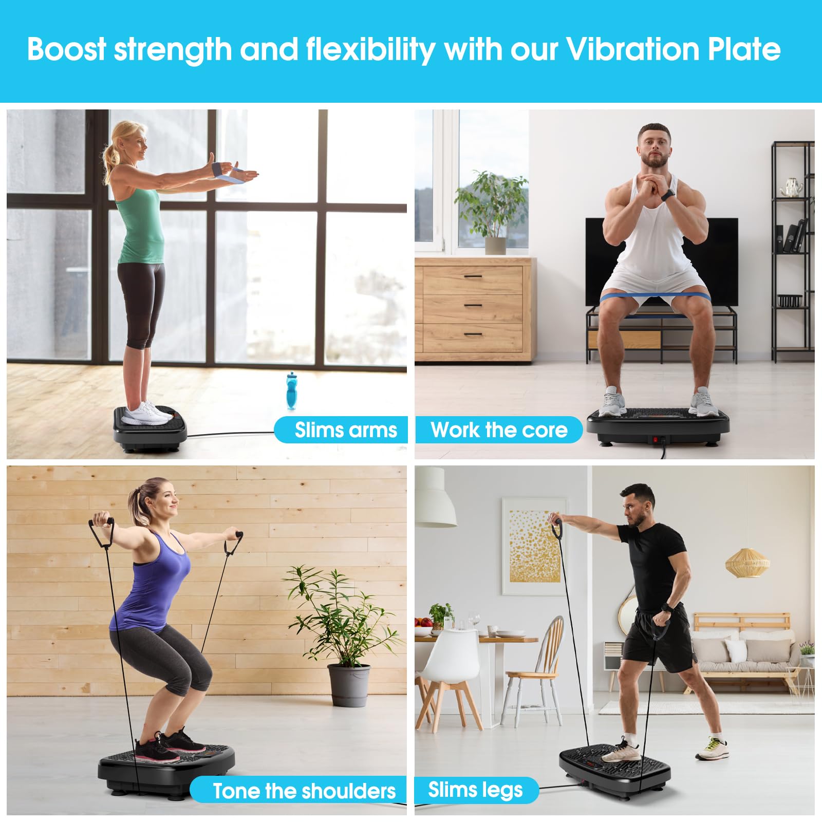 SoftGym Waver Vibration Plate Exercise Machine for Lymphatic Drainage Weight Loss,120 Speed Levels Vibrating Platform with Resistance Bands,Full-Body Workout Equipment for Muscle Toning