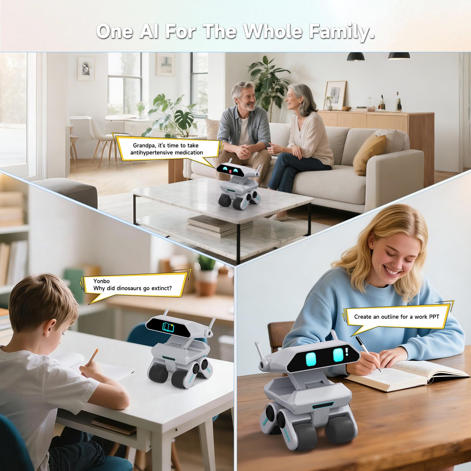 AI Robot for Kids, ChatGPT Powered Interactive Smart Companion, STEAM Educational Programmable Toy with Visual Recognition & Emotion-Aware, Personalized AI Friend for Teens Yonbo
