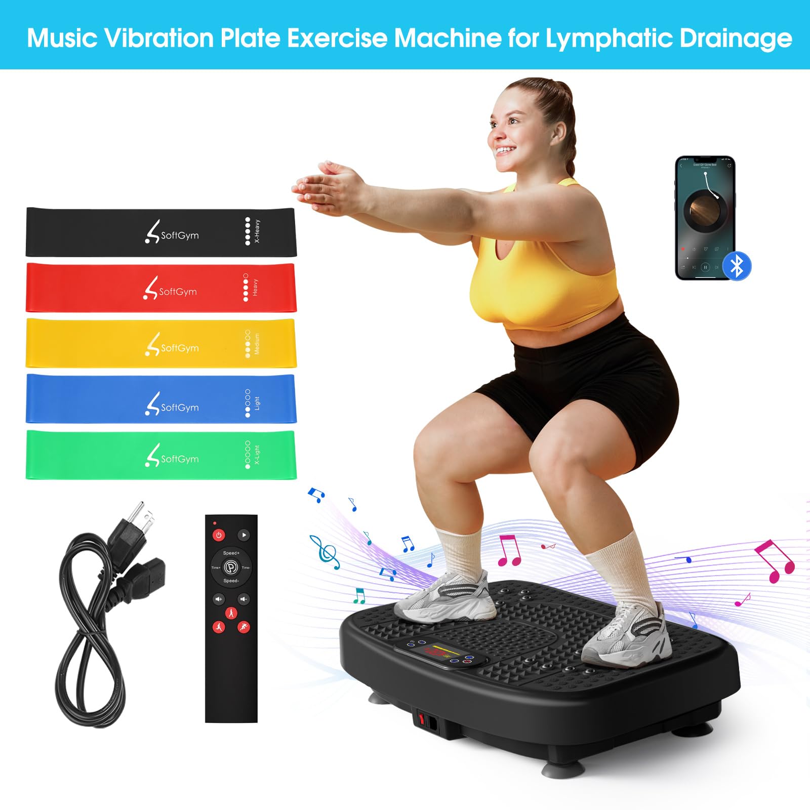 SoftGym Waver Vibration Plate Exercise Machine for Lymphatic Drainage Weight Loss,120 Speed Levels Vibrating Platform with Resistance Bands,Full-Body Workout Equipment for Muscle Toning