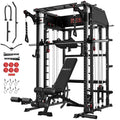 Mikolo Smith Machine, Multi-Function Power Cage with Dual Pulley System, Vertical Leg Press Attachment, Squat Rack Power Rack with More Training Attachment for Home Gym