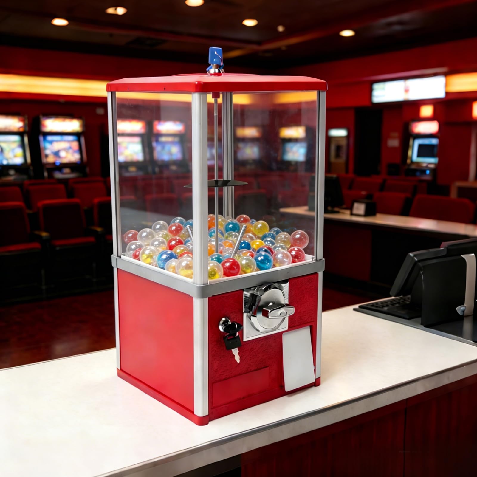 Big Capsule Vending Machine,25 Cent Commercial Vending Machine,Gumball Machine,Coin Operated Vending Machines for 1.77in Capsule,Dispenser Prize Machine for Game Stores(Blue)