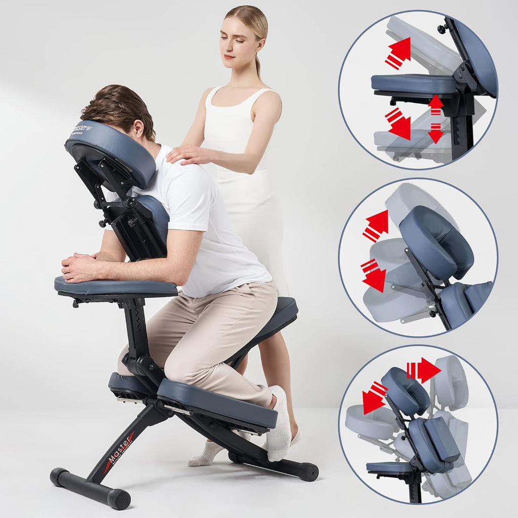 Master Massage Rio Portable Massage Chair – Royal Blue, Lightweight 24 lbs Aluminum Frame, Foldable & Adjustable Tattoo and Spa Chair