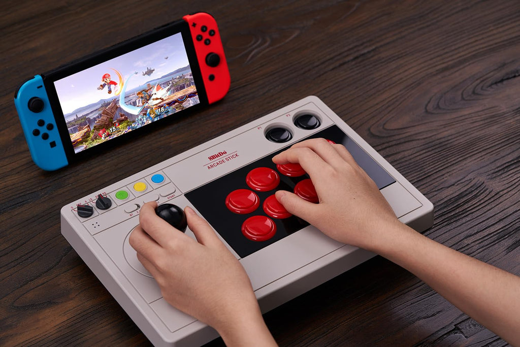 8Bitdo Retro Arcade Fight Stick 8 Way Joystick with 2 Dedicated Macro Buttons and Turbo Function for Switch/Switch 2 and PC Windows, Support Bluetooth, 2.4G Wireless and Wired USB-C Cable Connection