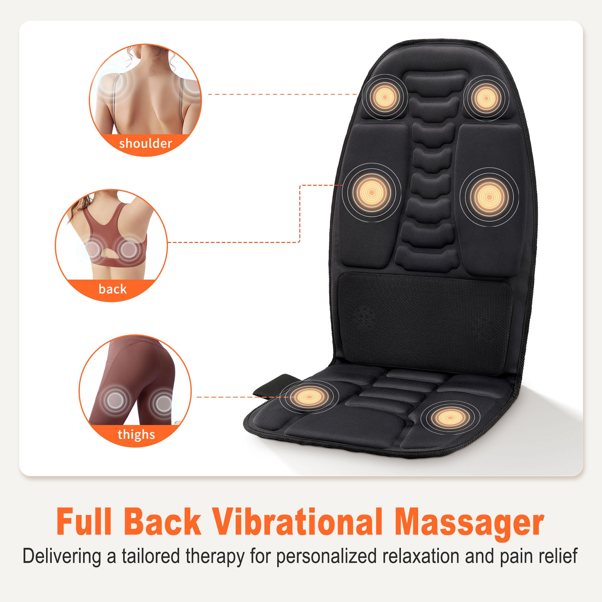Vibration Massage Seat Cushion with Heat, Back Massager for Chair with 8 Vibration Motors, Heated Massage Cushion for Office Chair, Recliner & Sofa, Full Back & Seat Comfort, Idea Gift for Dad