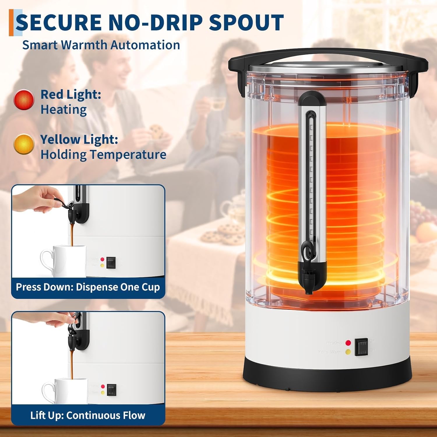 120 Cup Commercial Coffee Urn and Hot Beverage Dispenser, Stainless Steel Large Coffee Maker, Double Wall Hot Water Urn With Cool-Touch Handle, Dripless Faucet, Quick Brew for Events & Catering