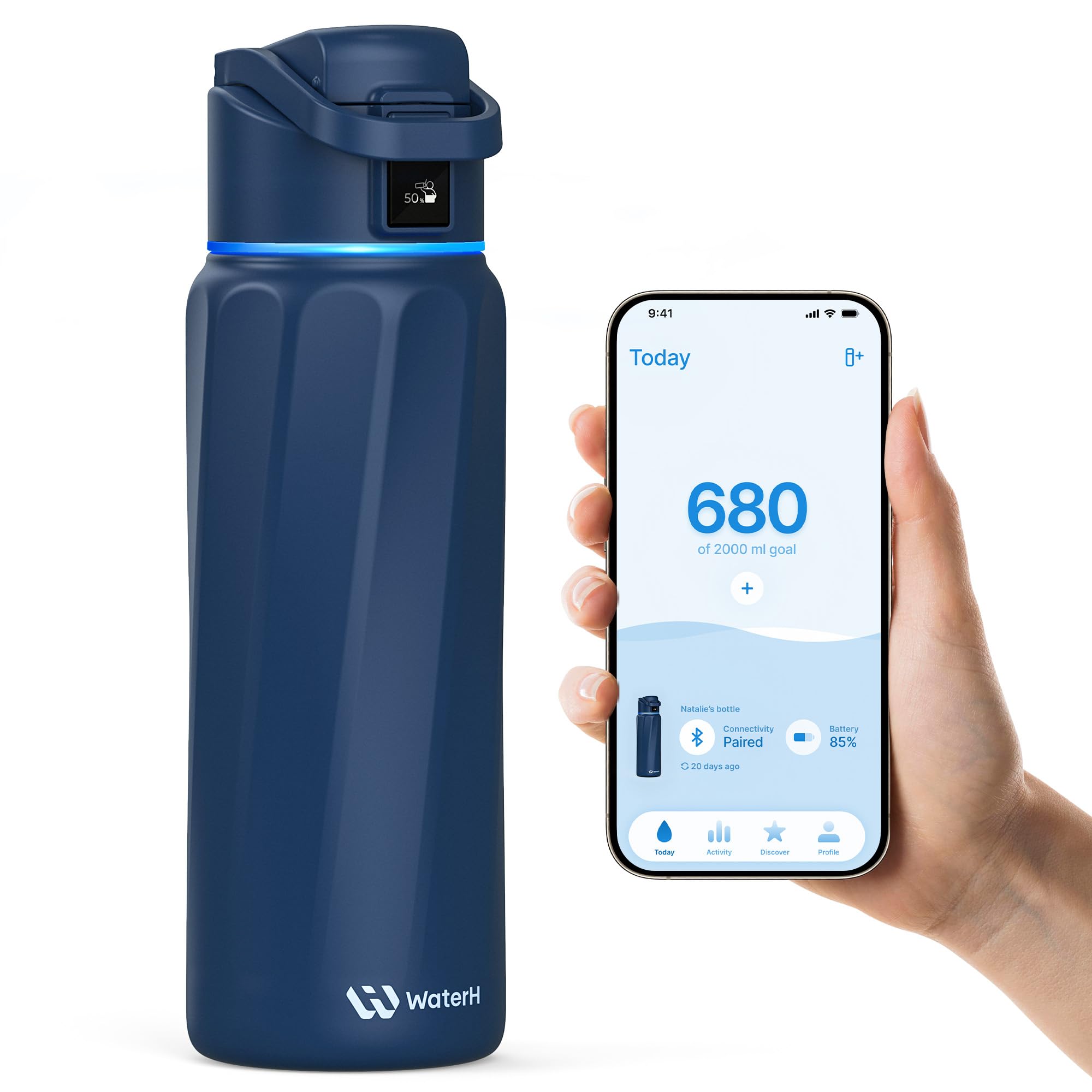 BOOST Smart Water Bottle that Reminds You to Drink, 24oz BPA-Free Stainless Steel Vacuum Insulated, Wide Mouth Water Tracker Bottle with APP for School, Gym, Office, Ideal for Father's Day