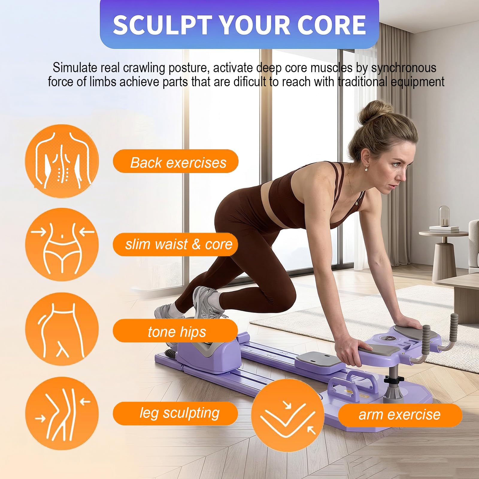 Spine Twist and Stretch Trainer 3-Level Crawling Training Machine for Core Training & Back Pain Relief, 8-in-1 Home Gym Equipment with LED Counter & Resistance Band for Full Body Workout（5-10day）