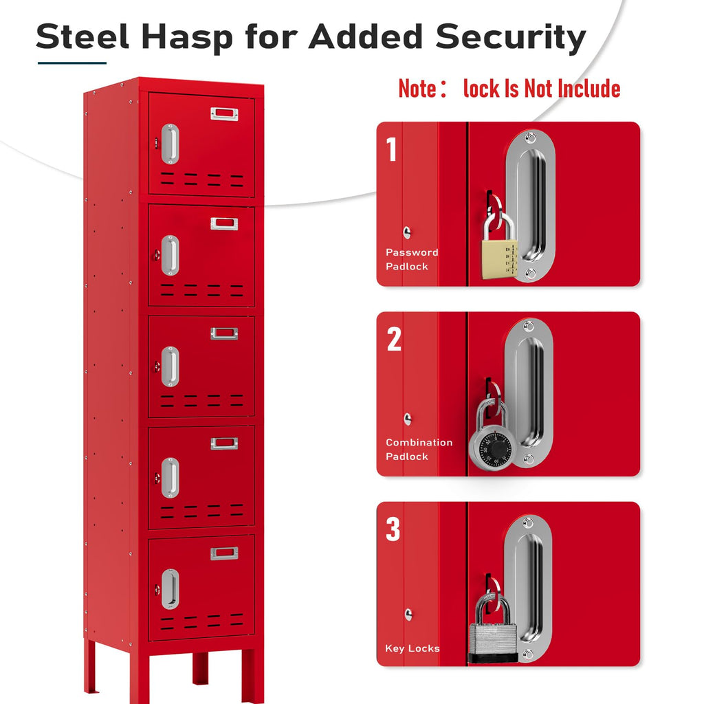 BUTISOW Metal Lockers - 66" Height Steel Lockers for Employees with 5 Door Storage Locker with Card Slot for Employees Gym School Home Office Garage - Assembly Required