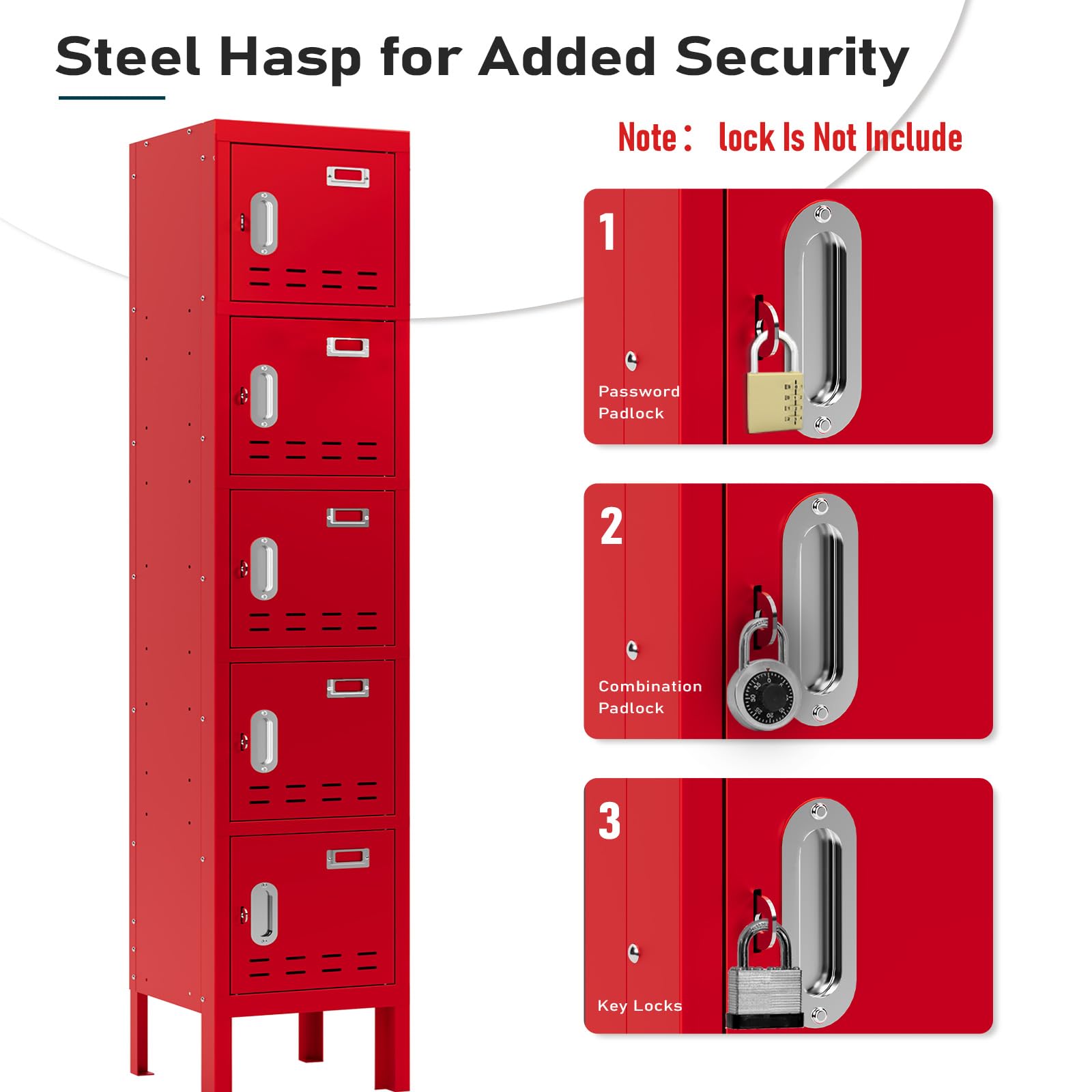 BUTISOW Metal Lockers - 66" Height Steel Lockers for Employees with 5 Door Storage Locker with Card Slot for Employees Gym School Home Office Garage - Assembly Required