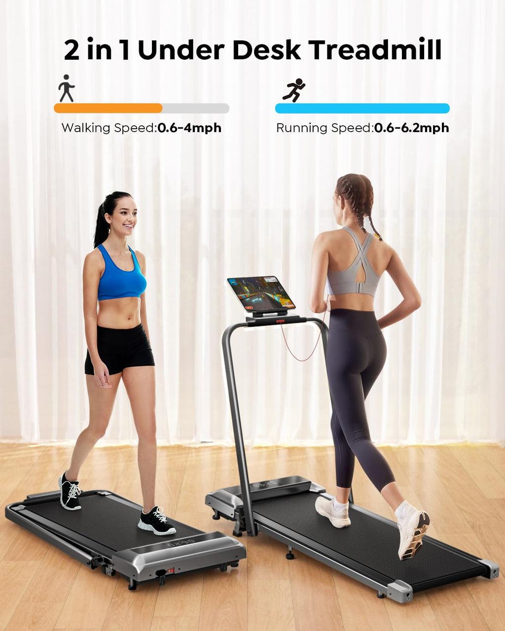Acezoe Walking Pad Treadmill with Incline, 2 in 1 Foldable Treadmills for Home Small Office, 300lbs Portable Compact Under Desk Treadmill with App, Remote Control and LED Display