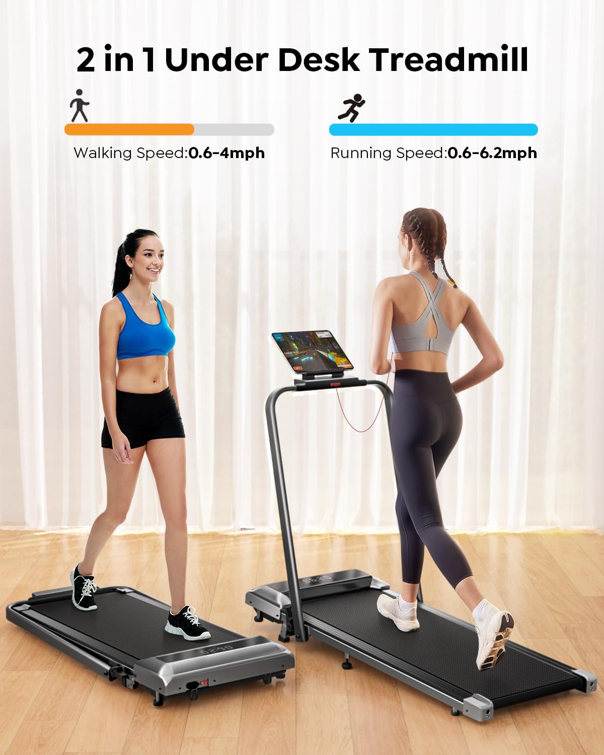 Acezoe Walking Pad Treadmill with Incline, 2 in 1 Foldable Treadmills for Home Small Office, 300lbs Portable Compact Under Desk Treadmill with App, Remote Control and LED Display