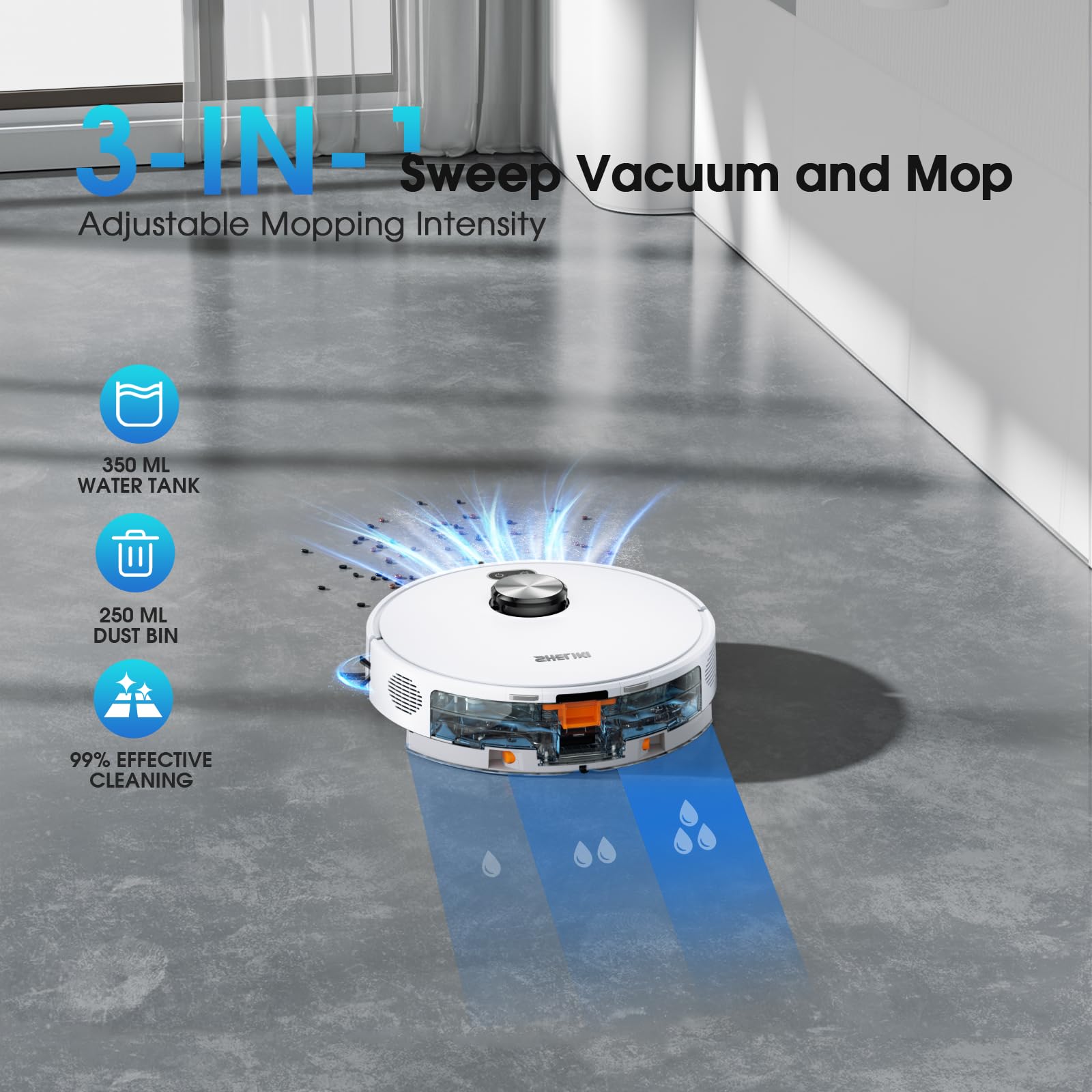 Robot Vacuum and Mop Combo, Mapping Robotic Vacuums Cleaner with 75 Days Self-Emptying, LiDAR Navigation Smart & Strong Suction, WiFi/App/Alexa/Voice Control, Quiet for Home Pet Hair Hard Floor Carpet