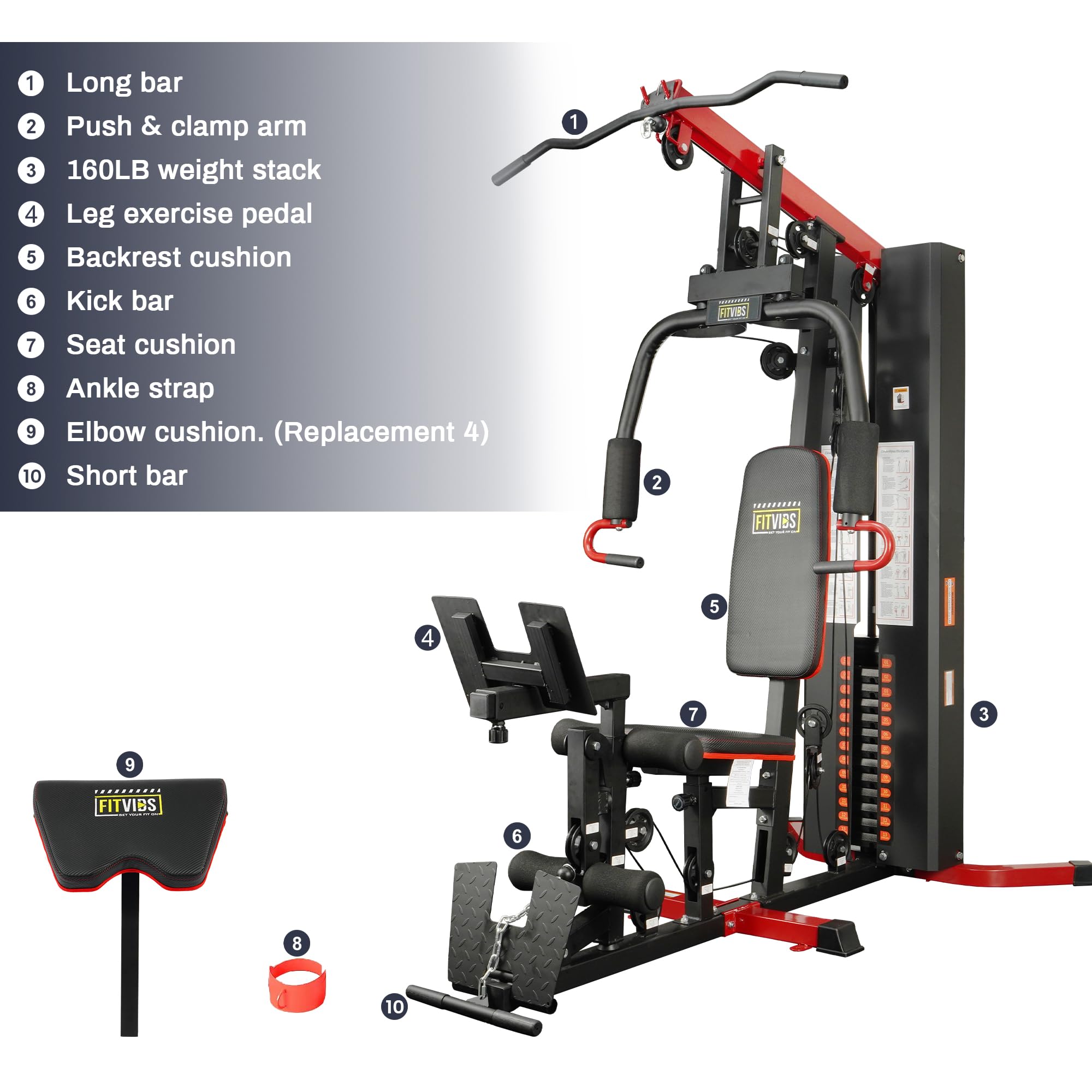 Fitvids Home Gym Equipment, Multifunctional Full Body Workout Weight Machine Station with Weight Stack, All in One Exercise Equipment with Pulley System & Seated Rowing for Home Gym Strength Training