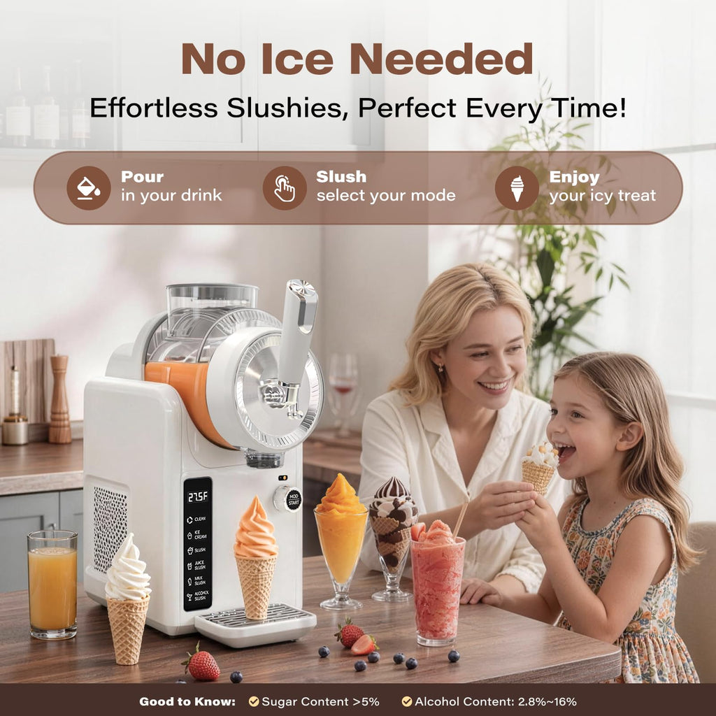 SYINTAO Slushie Machine No Ice Needed, 2-in-1 Frozen Drink & Soft Serve Ice Cream Maker, Self-Chilling Slushy Maker with 5 Presets, LED Display & Auto Clean for Home & Party (Black)