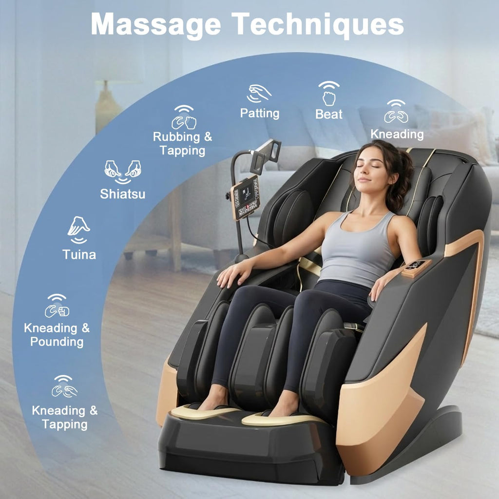 Massage Chair Full Body, Zero Gravity Extended Dual SL-Track Massage Recliner with 4D Mechanical Arms, Full Body Airbag Massage, Foot Roller Massage, Multiple Modes, Heating, AI Voice Control