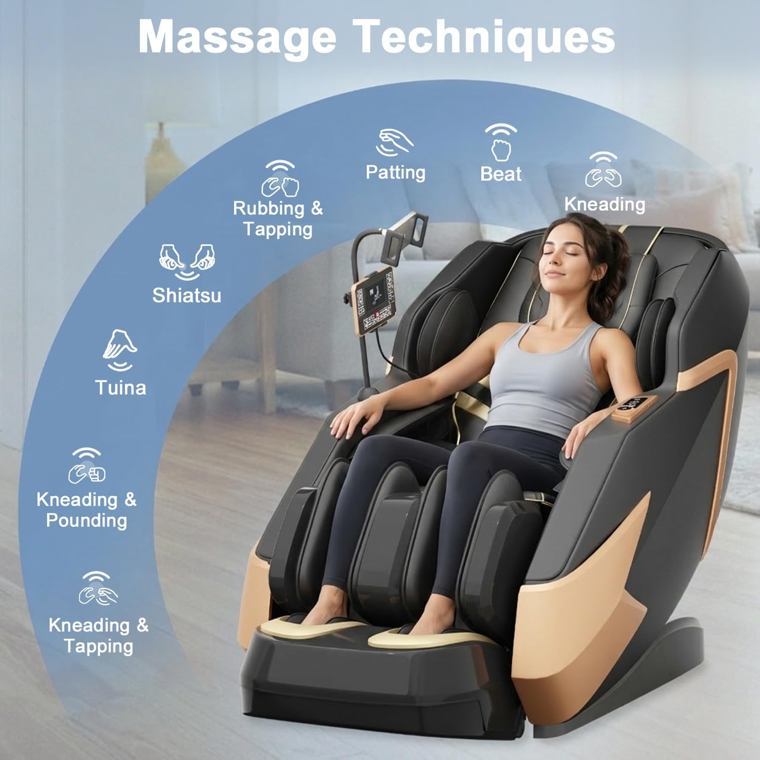 Massage Chair Full Body, Zero Gravity Extended Dual SL-Track Massage Recliner with 4D Mechanical Arms, Full Body Airbag Massage, Foot Roller Massage, Multiple Modes, Heating, AI Voice Control