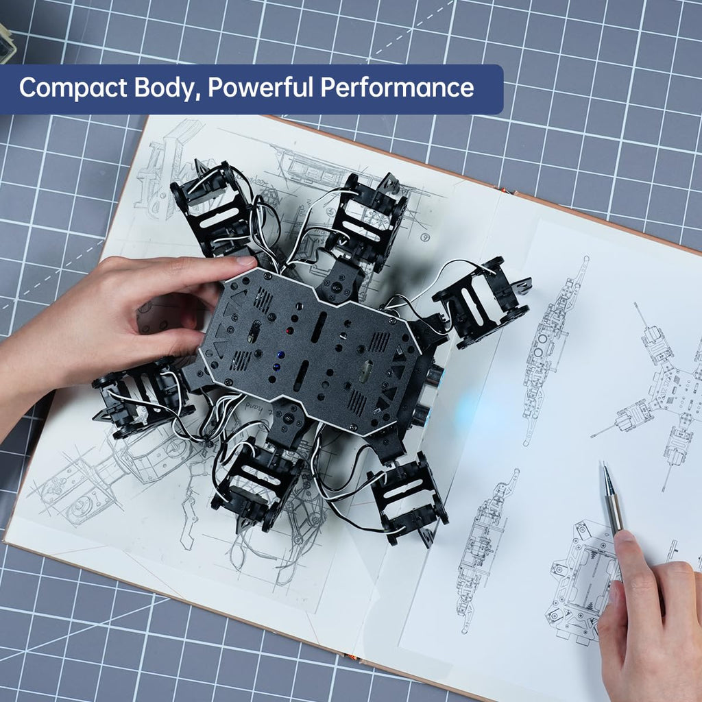 18DOF Hexapod Robot for Arduino Programming, Spider Walking Crawling Self-Balancing AI Vision Voice Control Obstacle Avoidance, STEM Education Open Source Robot with Tutorials, miniHexa Standard Kit