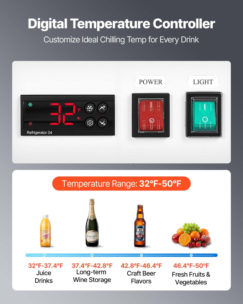 VEVOR Commercial Merchandiser Refrigerator, 6.9 Cu.Ft / 195L Glass Door Display Refrigerator, Upright Beverage Cooler Fridge with 4 Adjustable Shelves, Soft LED Light & Casters for Homes Shops Bars