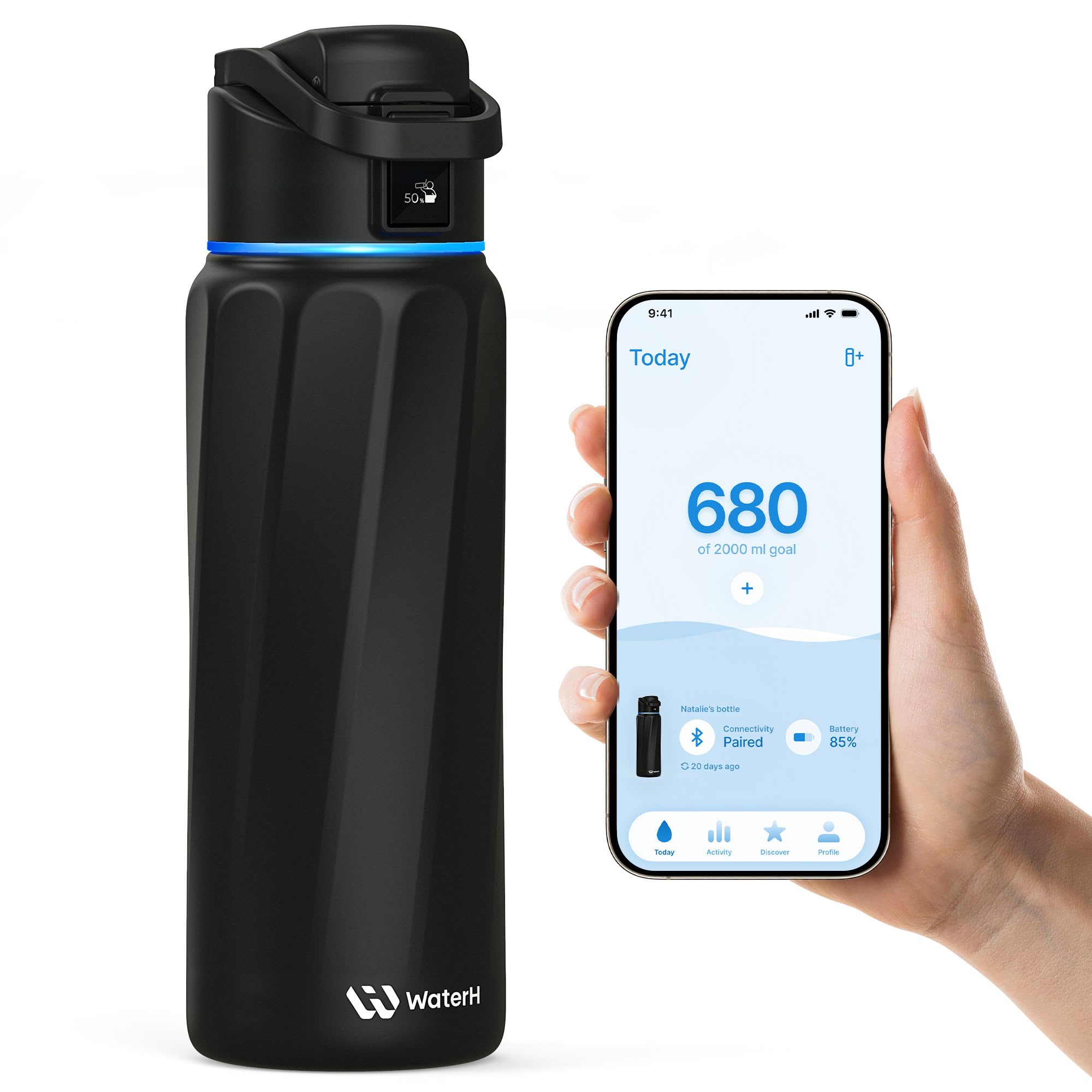 BOOST Smart Water Bottle that Reminds You to Drink, 24oz BPA-Free Stainless Steel Vacuum Insulated, Wide Mouth Water Tracker Bottle with APP for School, Gym, Office, Ideal for Father's Day