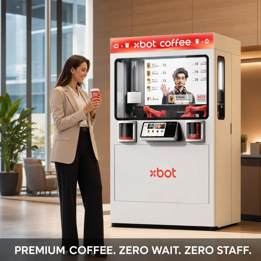 Xbot Coffee Automated Robot Barista Machine with AI Robotic Arms and Intelligent Ordering System, Automatic vending machince, Hot & Cold Brewer for Espresso, Latte, Cappuccino, Americano