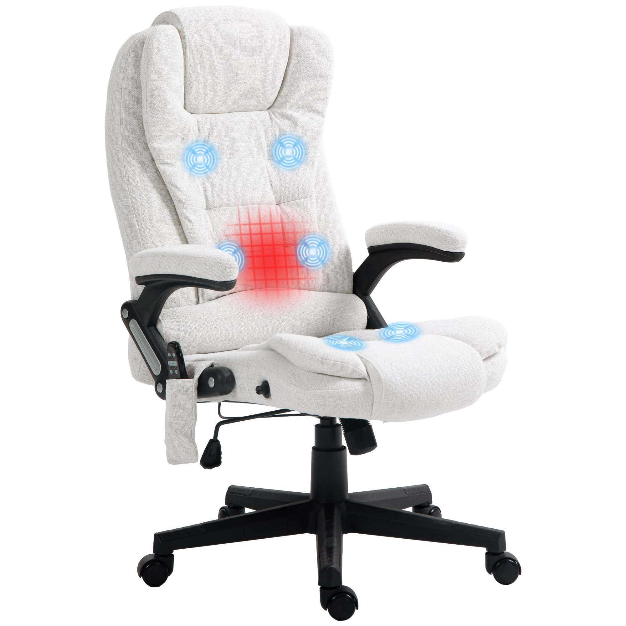 Vinsetto 6 Point Vibrating Massage Office Chair with Heat, Linen High Back Executive Office Chair with Reclining Backrest, Padded Armrests and Remote, Black