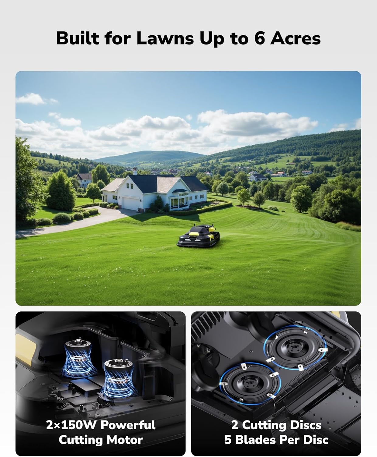 YARBO Robot Lawn Mower for Large Yard up to 6 Acres, Perimeter Wire Free, Modular Design, 1.2"-4.0" Cutting Height, 70% Slopes, Auto Recharging, AI Vision & RTK for Navigation