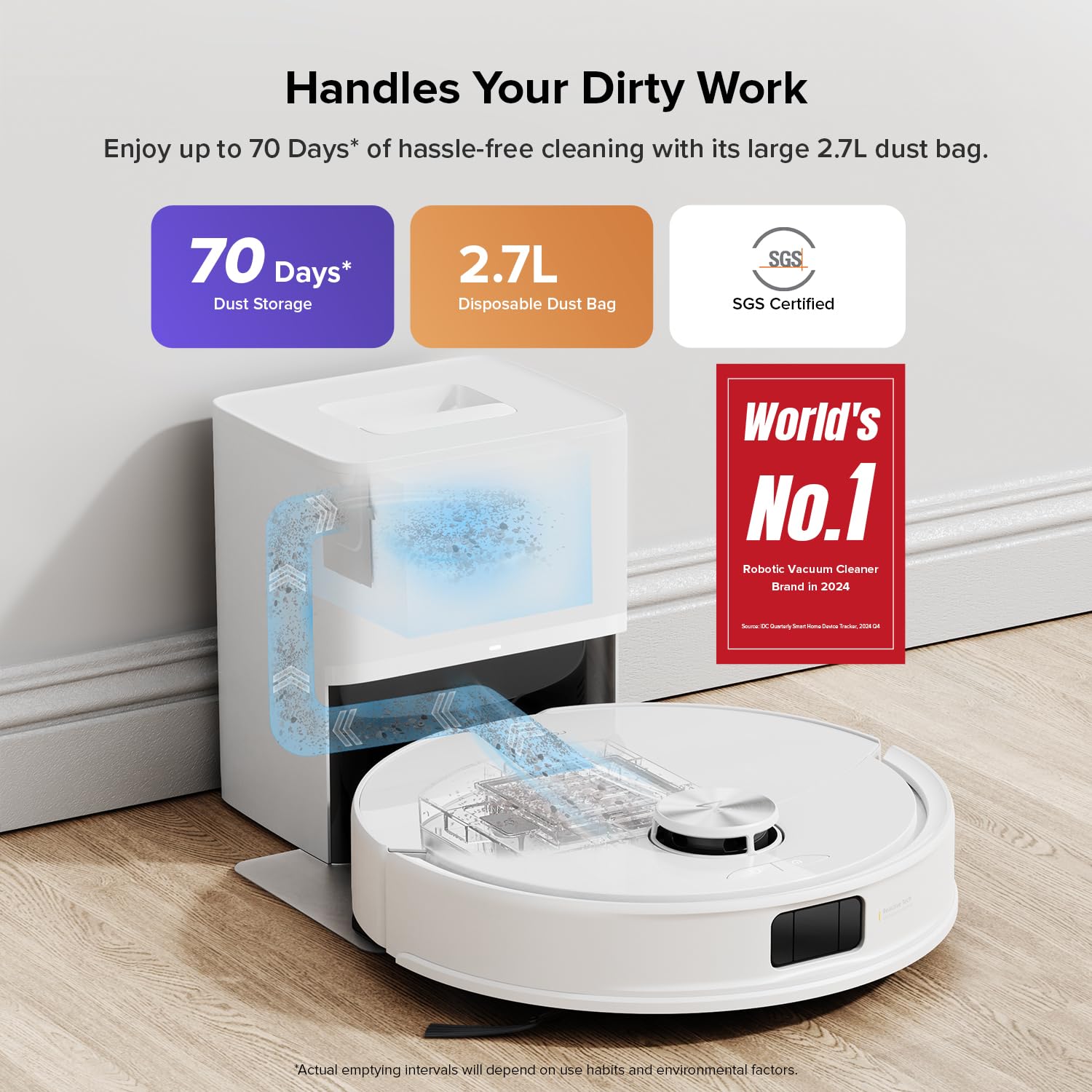 roborock Q10 S5+ Robot Vacuum and Mop, 10,000Pa Suction, Upgraded from Q8 max+, 70 Days Self-Emptying, Obstacle Avoidance, Sonic Mopping, Dual Anti-Tangle Design, Auto Mop Lifting, Black