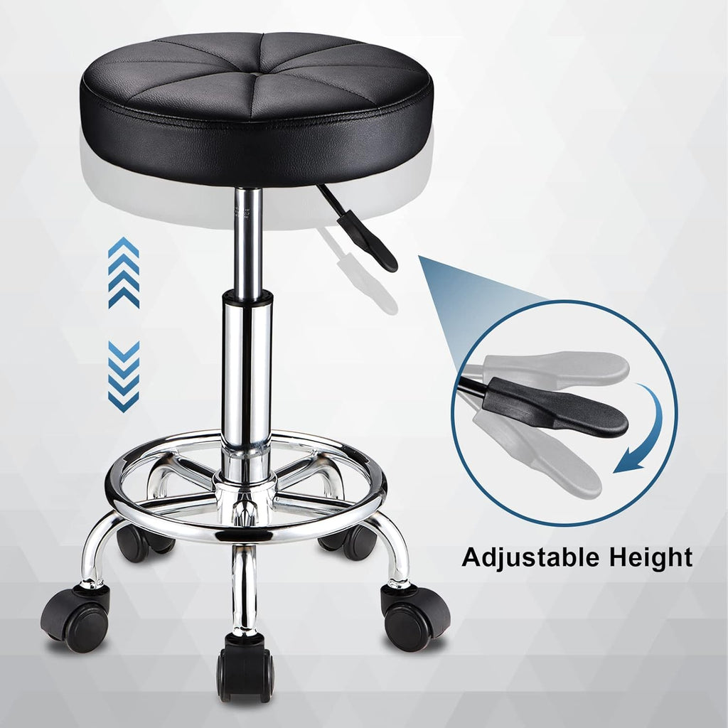 HMTOT Round Rolling Stool with Wheels Height Adjustable Swivel Stool Chair for Spa Salon Massage Black