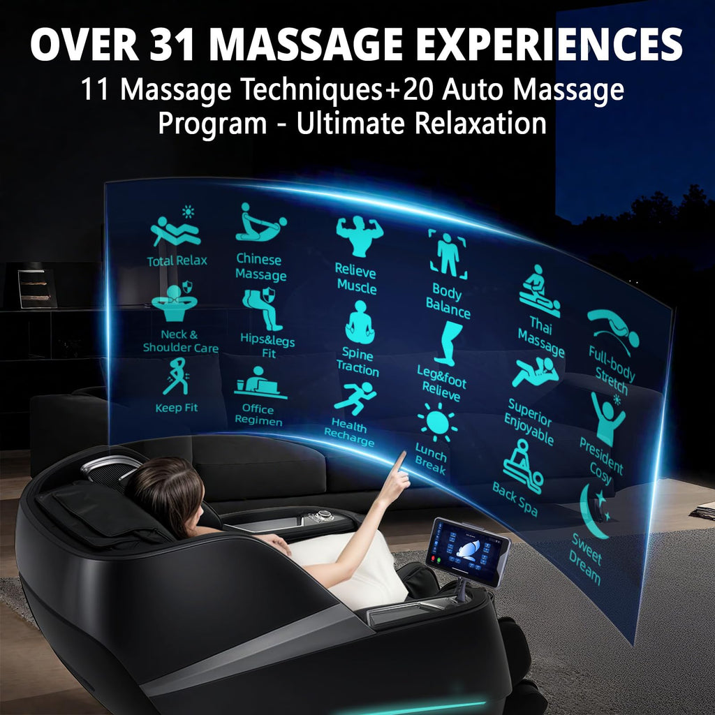 HealthRelife 4D Massage Chair Full Body Zero Gravity Recliner - 55“ SL-Track,20 Auto Modes,11 Massage Technique,40 Airbags Massage,with Yoga Stretch,APP Control,Negative Oxygen lons（Grey）