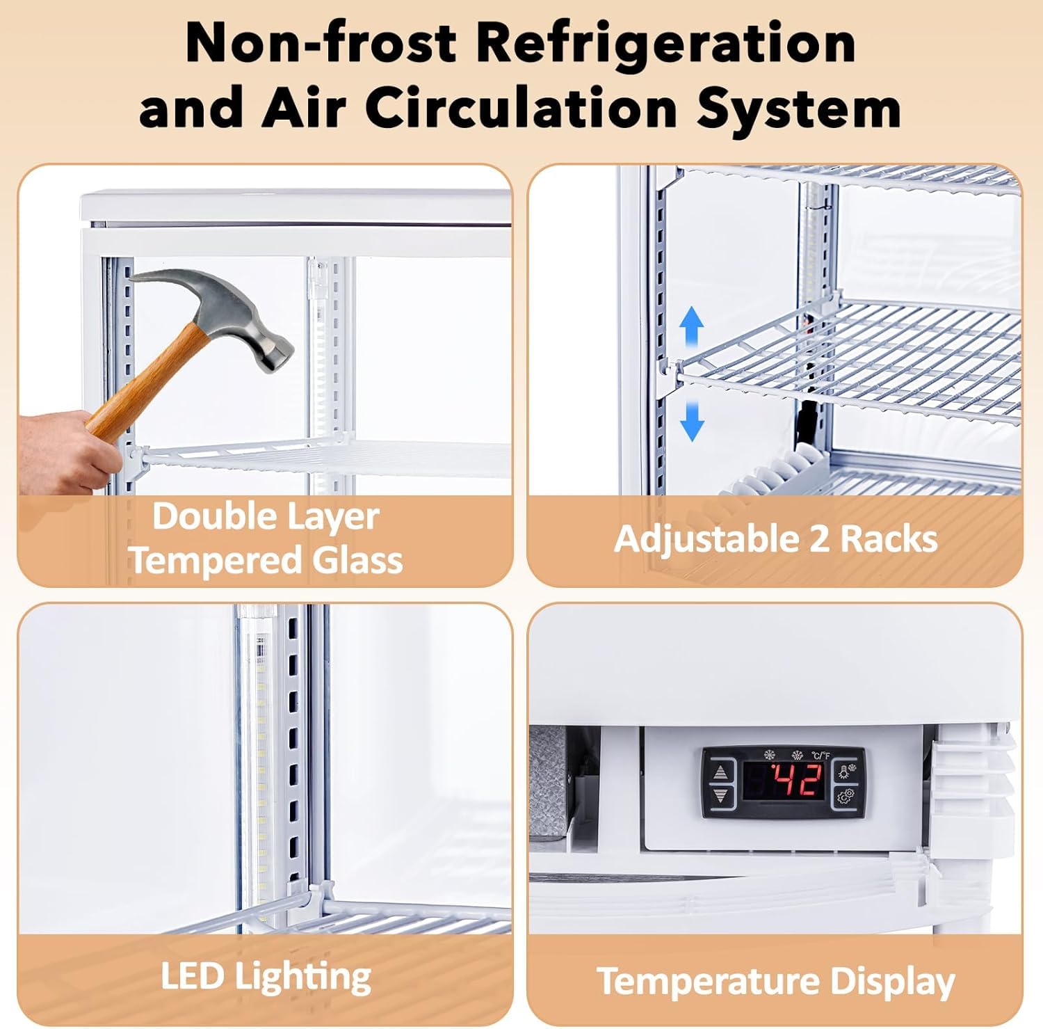 Commercial Display Refrigerator, 3.5 cu. ft./98 Liter Countertop Refrigerated Cake Display Cabinet, Refrigerator with Adjustable Shelves and Digital Controls, LED Display, For Cafes, Bakeries, White