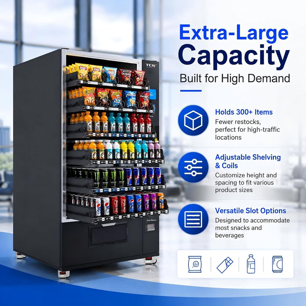 Combo Vending Machine with Card Reader, Snack & Drink Vending Machine for Business, 60 Selections 300 Capacity, Cashless Payment, Smart Vending Machine Commercial Use