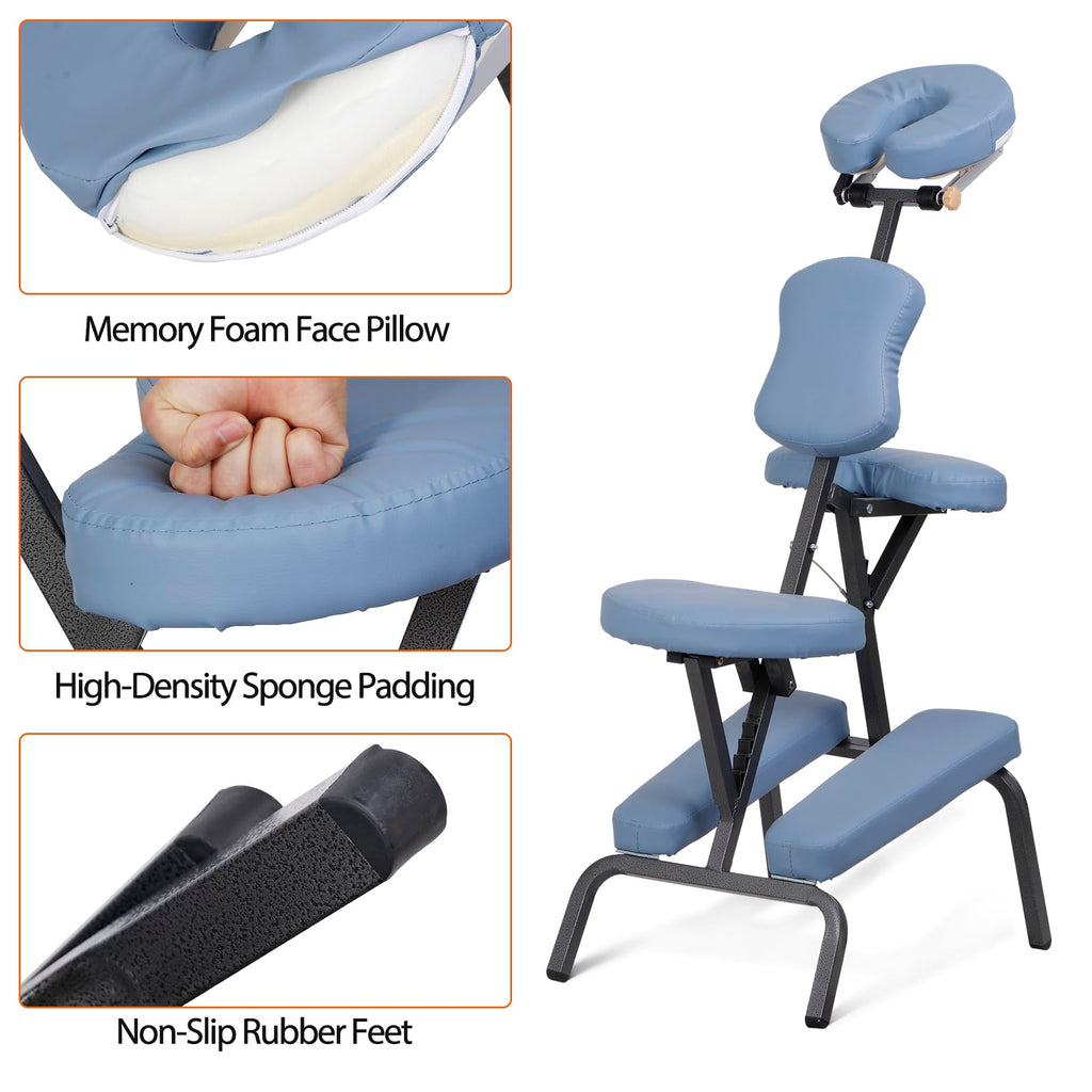 HomGarden Portable Massage Chair Foldable Salon Massage Chair with Adjustable Face Cradle High-Density Cushion Travel Tattoo Spa with Carrying Bag(Black)