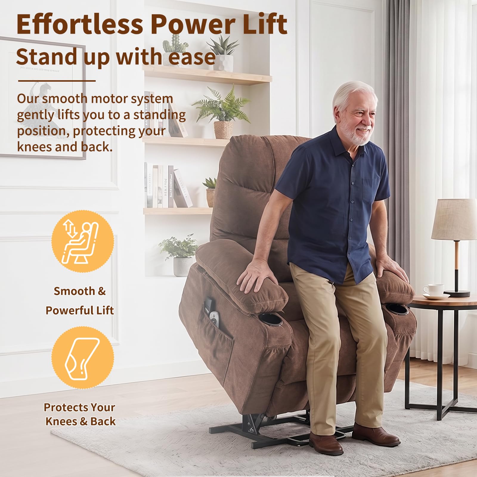 Power Lift Recliner Chair for Elderly with Massage and Heat, Comfortable Electric Power Reclining Chair with Side Pockets,2 Cup Holders and USB Charging Port for Living Room (Grey)