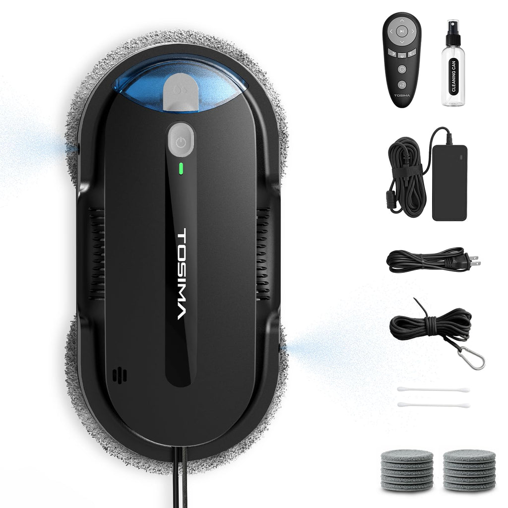 Tosima X1 Window Cleaning Robot, 6400Pa Intelligent Variable Suction, Dual Auto-Spray Smart Window Cleaner with Smart Navigation, Remote Control and Triple Safety, Anti-Drop, for All Smooth Surfaces